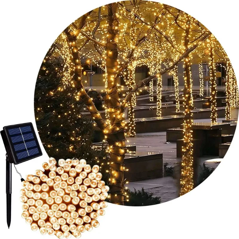 Pisca Varal Cordão Solar Natal 100 Lâmpadas Leds Amarelo 8m