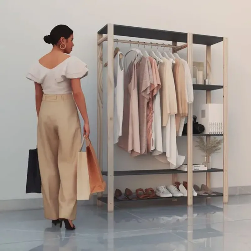 Expositor de Roupas e Sapatos Ambiente Organizado Prateleiras mdp Preta