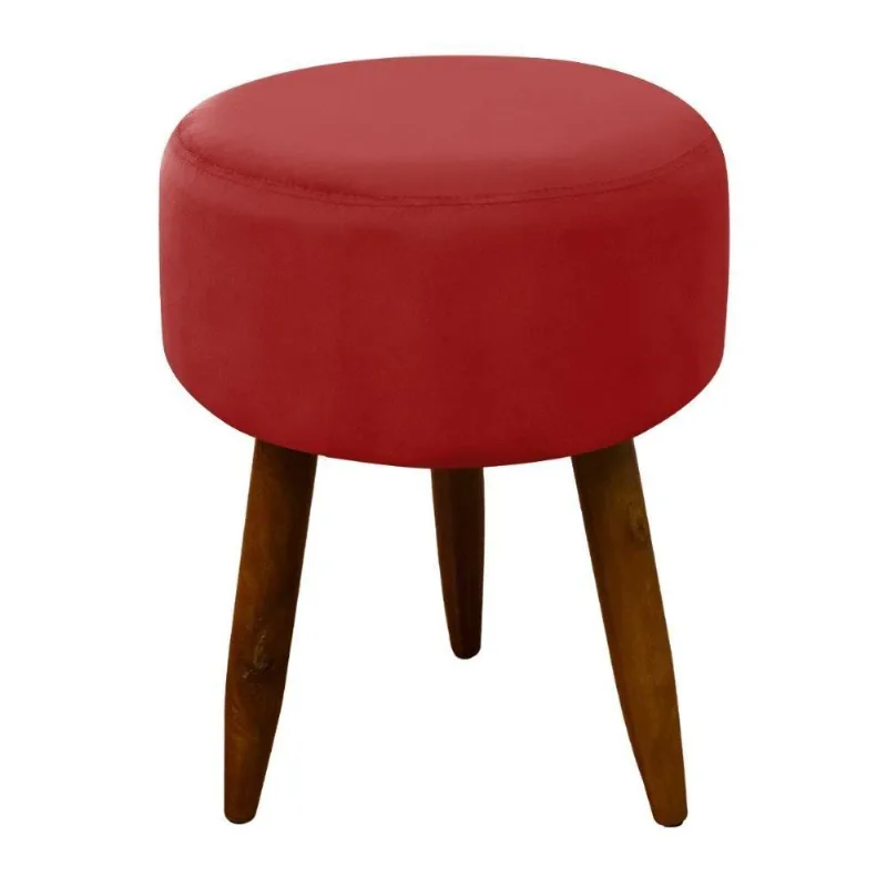 Puff Banqueta Decorativo Pés Madeira Vermelho