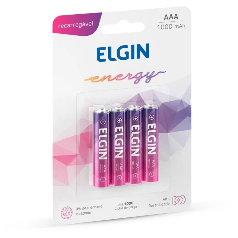 Pilha Recarregavel Palito AAA 1000MAH 1.2V C/04 - Elgin - Papelaria