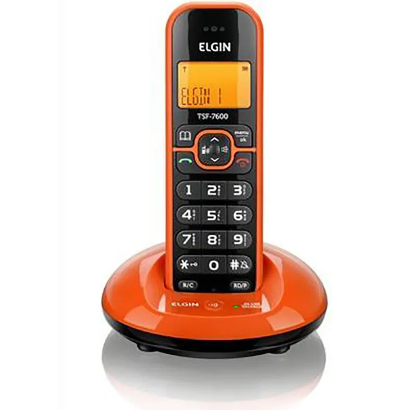Telefone Elgin sem Fio Display Iluminado Preto/Laranja