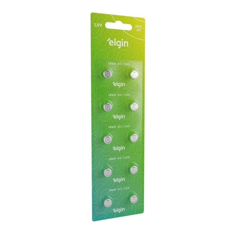 Bateria Alcalina LR621 AG1 Cartela com 10 Unidades para Controle de Portao Calculadoras Relogios - Elgin - Relógios