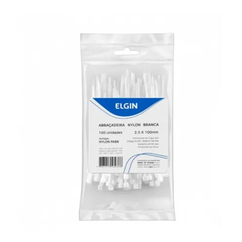 Cinta abracadeira nylon PA66 2.5X100MM P100 branca elgin 35351 - Elgin