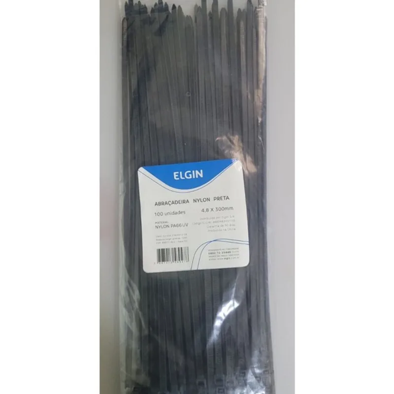 Abraçadeira Nylon PA66 Preto uv 4.8X300 Pacote 100 - elgin