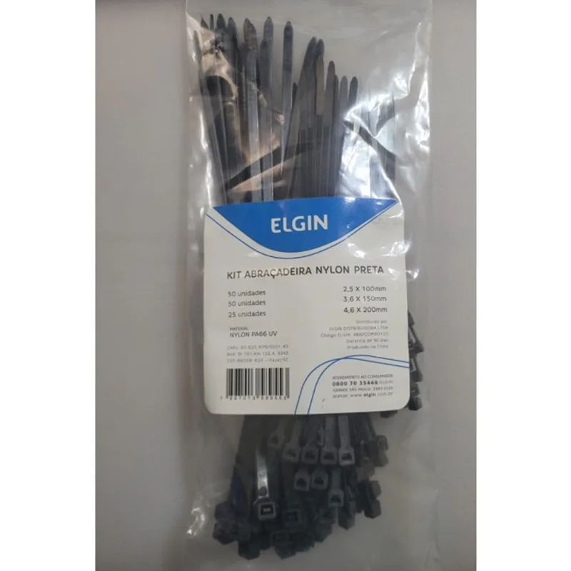 Combo abraçadeira nylon preta pacote 125 - elgin