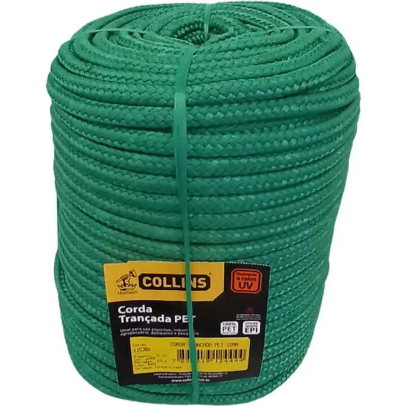 Corda Pet Trançada Verde Em Rolo 12mm X 105m Collins