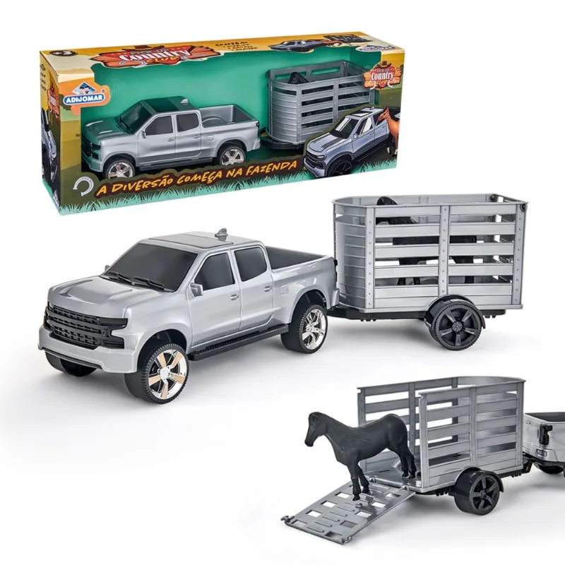 Caminhonete Carrinho De Brinquedo Com Trailer E Cavalo Grande - Adijomar