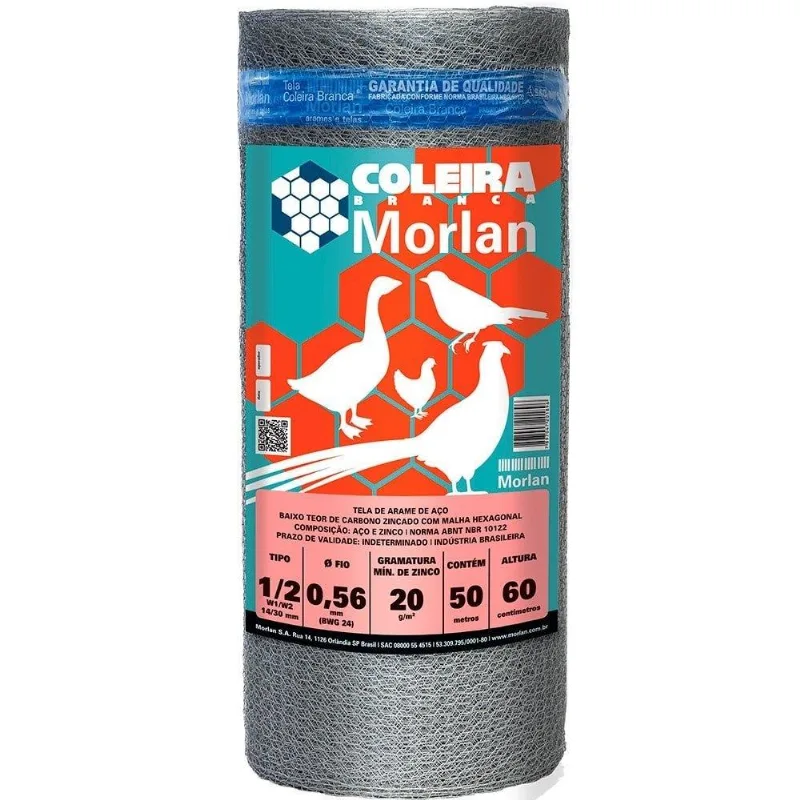 Tela Coleira Branca Para Viveiro 1/2x24x0,60m 50m