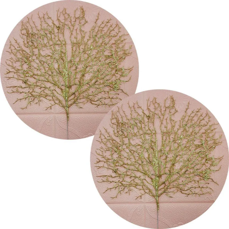 Flores Algas Coral Natalino Gliter Dourado 40x50cm Kit 4pçs - Não Informado - Decoração