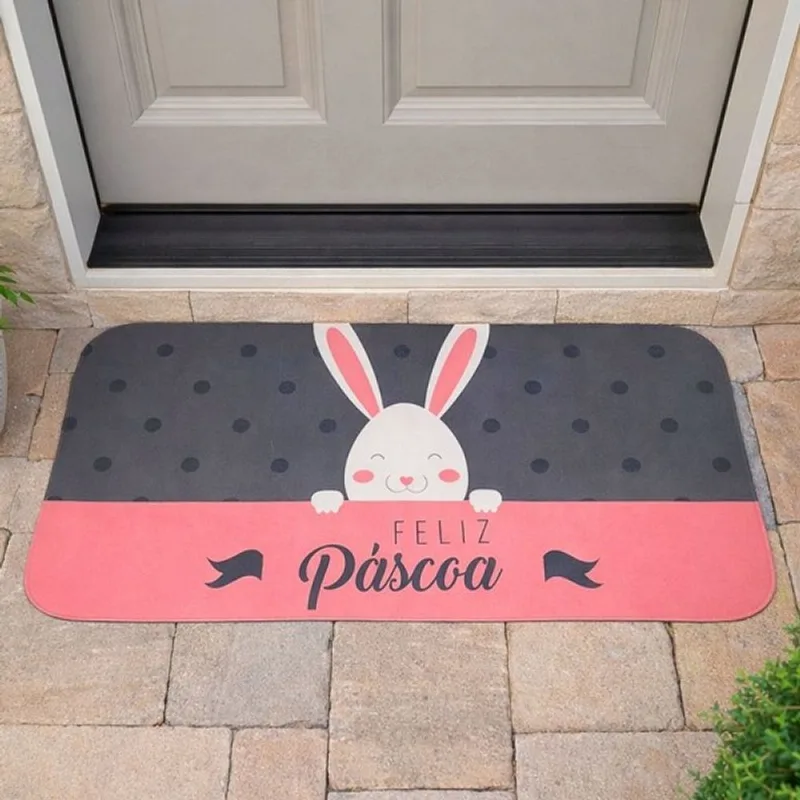 Tapete Porta Entrada Decorativo Páscoa Emborrachado 40x90cm Preto