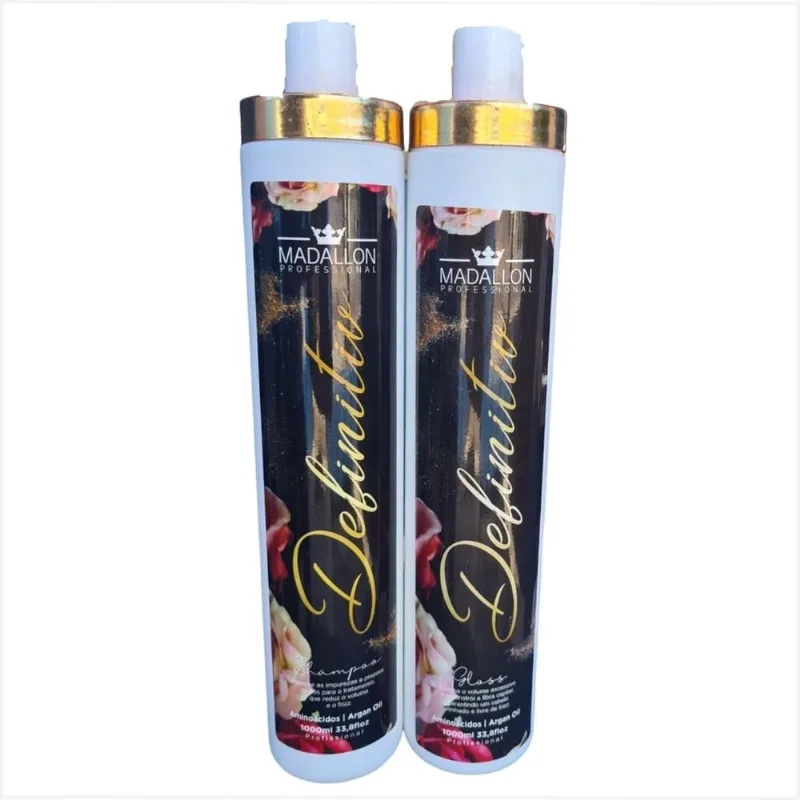 Escova Definitiva 1l Madallon liso natural cabelo liso macio brilhoso 2 passos shampoo e gloss
