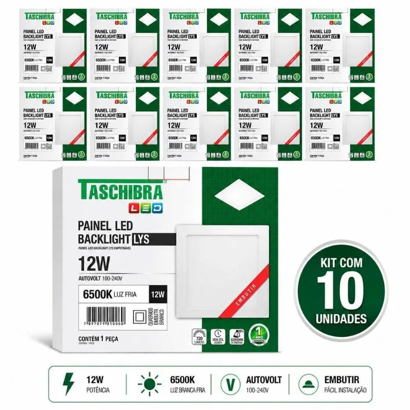 Painel LED LYS Embutir Quadrado 12W 6500K Bivolt Branco Taschibra