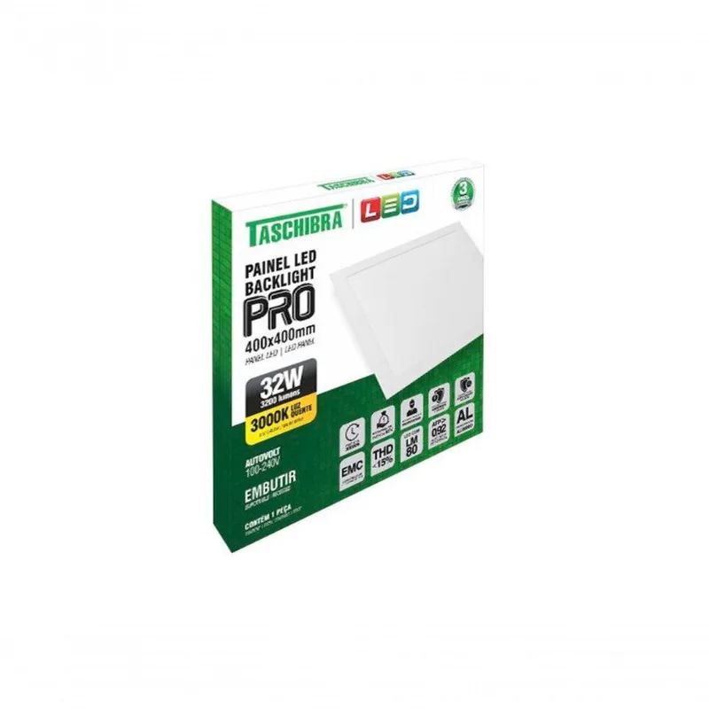 Painel Led Profissional Quadrado Embutir 32w 40x40 Taschibra 3000k Luz Quente - TASCHIBRA