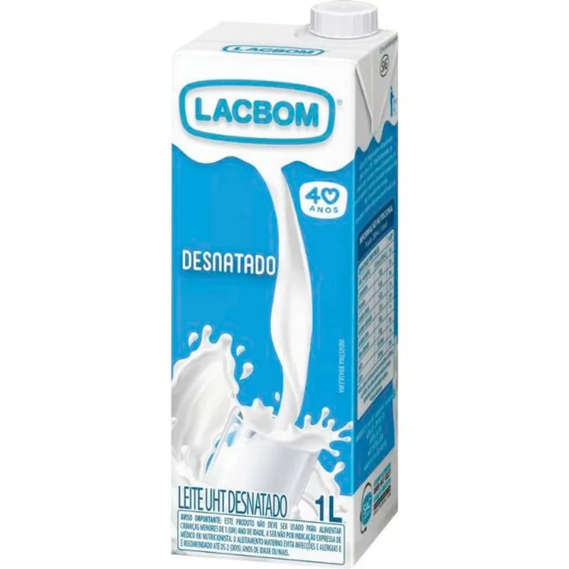 Leite Longa Vida Lacbom Desnatado 1L