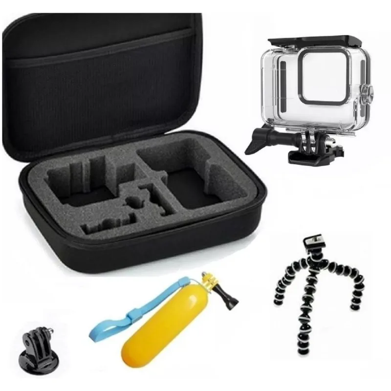 Kit 8 Black Maleta Média Caixa Estanque Bastão Flutuante Mini Tripé Gorillapod Com Adaptador E Parafuso