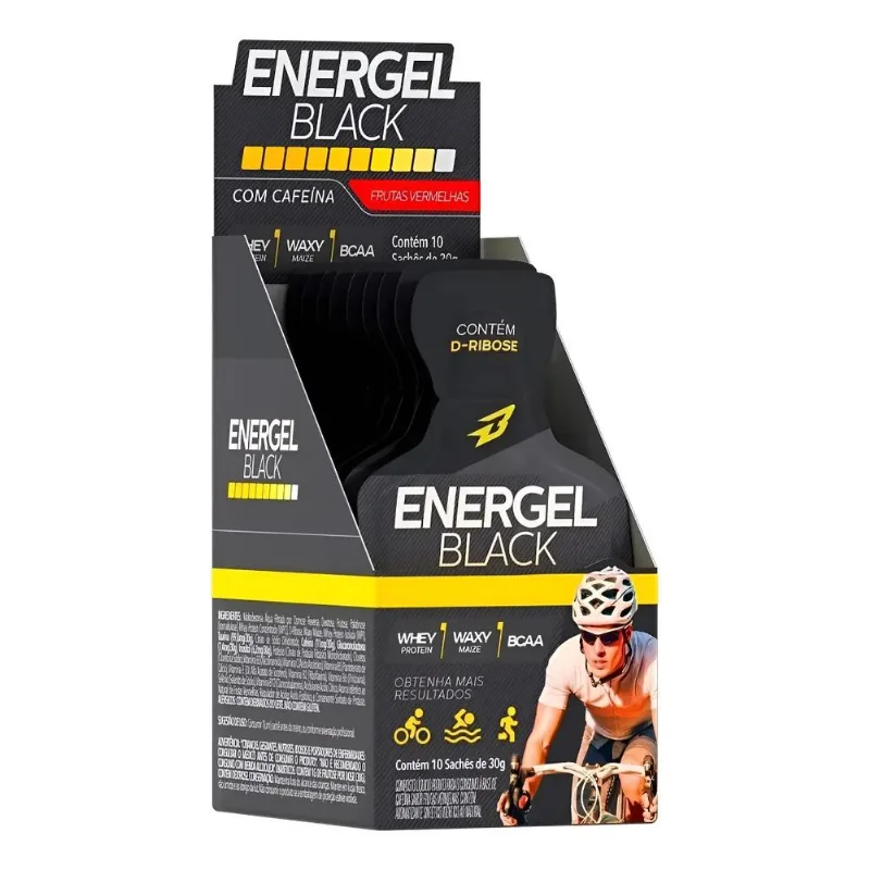 4010030 - Gel Energel Black Bodyaction 10 Sachês 30g Sabor Frutas Vermelhas