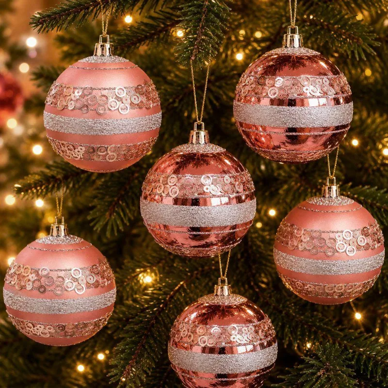 Bola De Natal Para Decoração De Árvore Modelo Bolas De Natal Kit 12 Bolas Rose Gold
