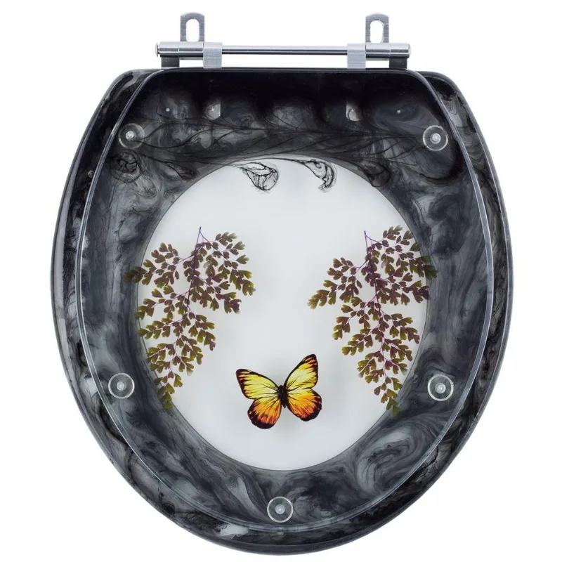 Assento Sanitario Poliester Decorado Borboleta Preto Para Vaso Convencional