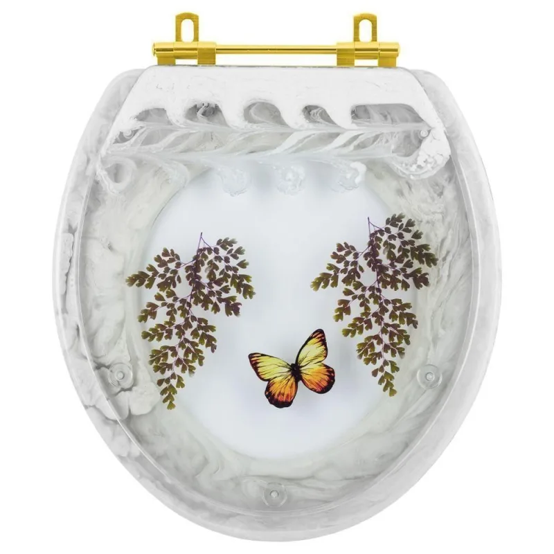 Assento Sanitário Borboleta Amarela Oval Resina Plástica Parafusado Decorado Branco com Ferragem - OUTRAS - Casa E Construção