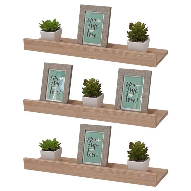 Prateleira Kit 3 Porta Quadros 80X15CM MDP Suporte Invisível Moderno Sala Bege Mercado - OUTRAS - Agro