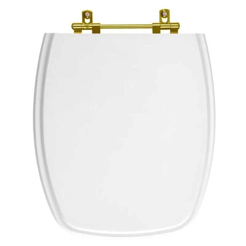 Assento Sanitário Poliéster Amarilis Branco Para Vaso Fiori Com Ferragem Dourada