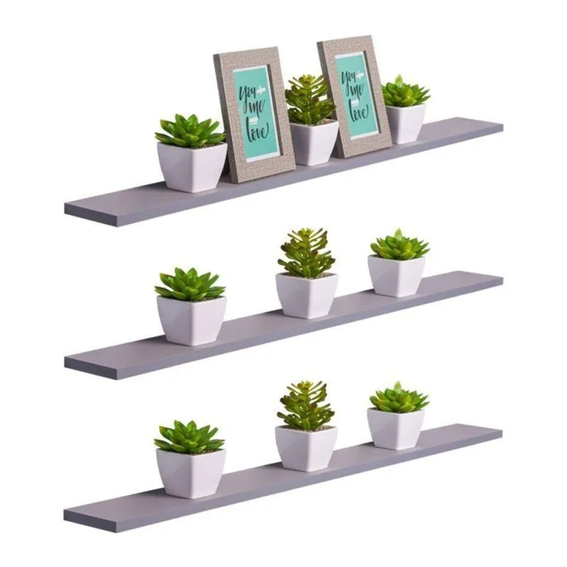 Prateleira Kit 3 90X20CM MDP Fixação Suporte Invisível Organizador Sala Cinza Mercado - OUTRAS - Agro