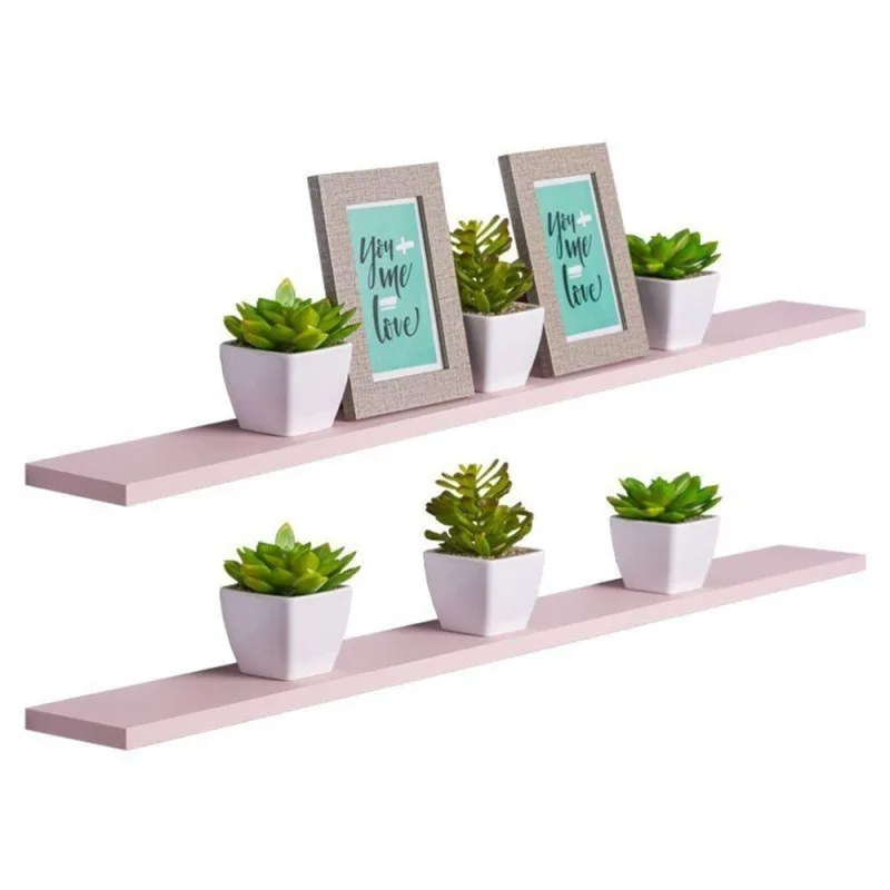 Prateleira Kit 2 90X20CM MDP Fixação Suporte Invisível Sala Moderno Fosco Rosa Claro Mercado - OUTRAS - Agro