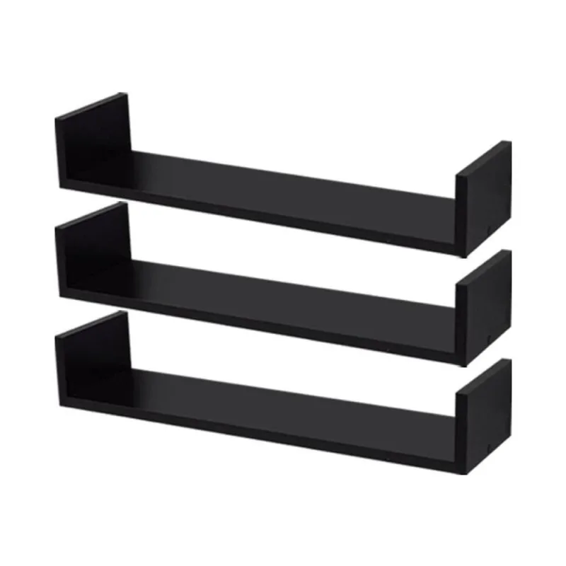 Prateleira Kit 3 U 80x20CM MDP Fixação Suporte Invisível Sala Preto Mercado - OUTRAS