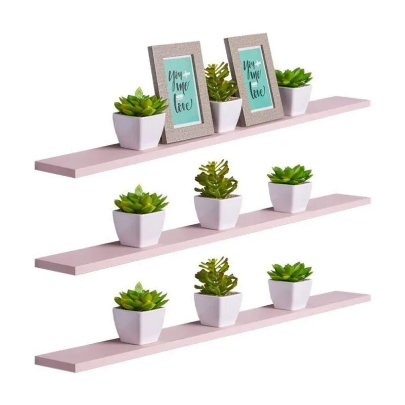 Prateleira Kit 3 80X15CM MDF Suporte Invisível Moderno Sala Rosa Claro Mercado das Prateleiras - OUTRAS - Agro