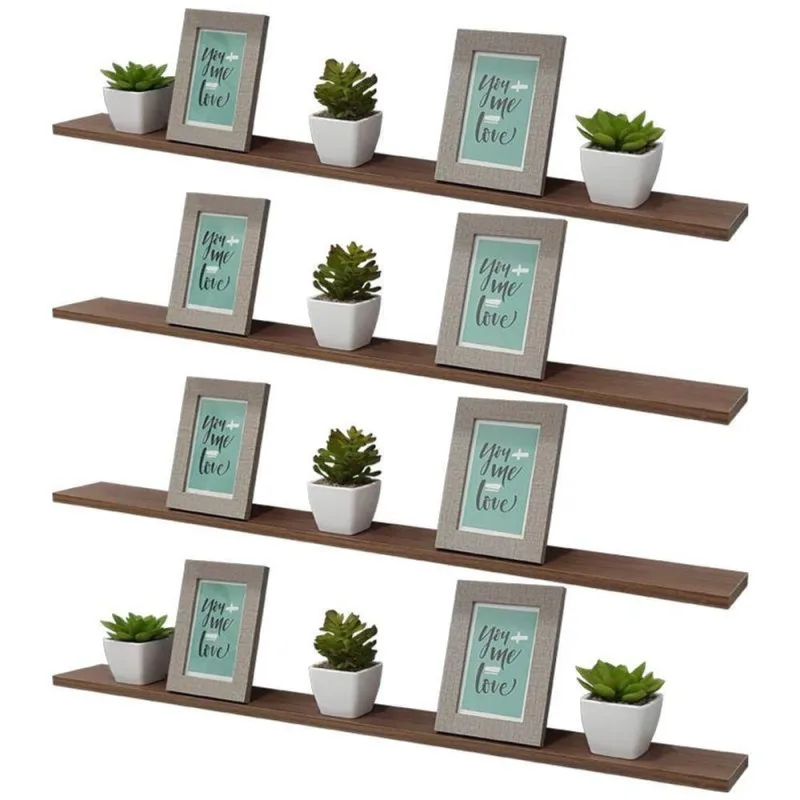 Prateleira Kit 4 80X15CM MDP Fixação Embutir Invisível Moderno Sala Marrom Mercado das Prateleiras - OUTRAS - Agro