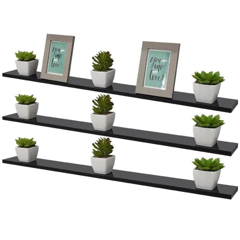 Prateleira Kit 3 80X15CM MDP Fixação Suporte Invisível Moderno Sala Preto Mercado das Prateleiras - OUTRAS - Agro