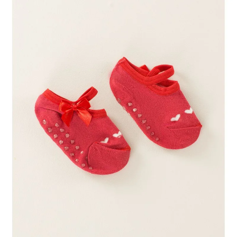 Meia Sapatilha Antiderrapante Laço Vermelho Tam. 13-20 Vermelho - 17 a 20