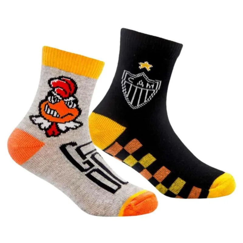 Kit 2 Pares de Meia Bebê Atlético MG Cinza e Preta P