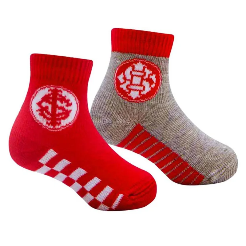 Kit 2 Pares de Meia Bebê Internacional Vermelho e Cinza PP