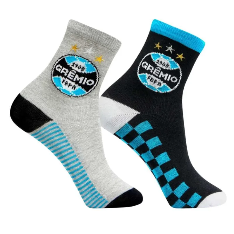 Kit 2 Pares de Meia Bebê Grêmio Cinza e Preto G