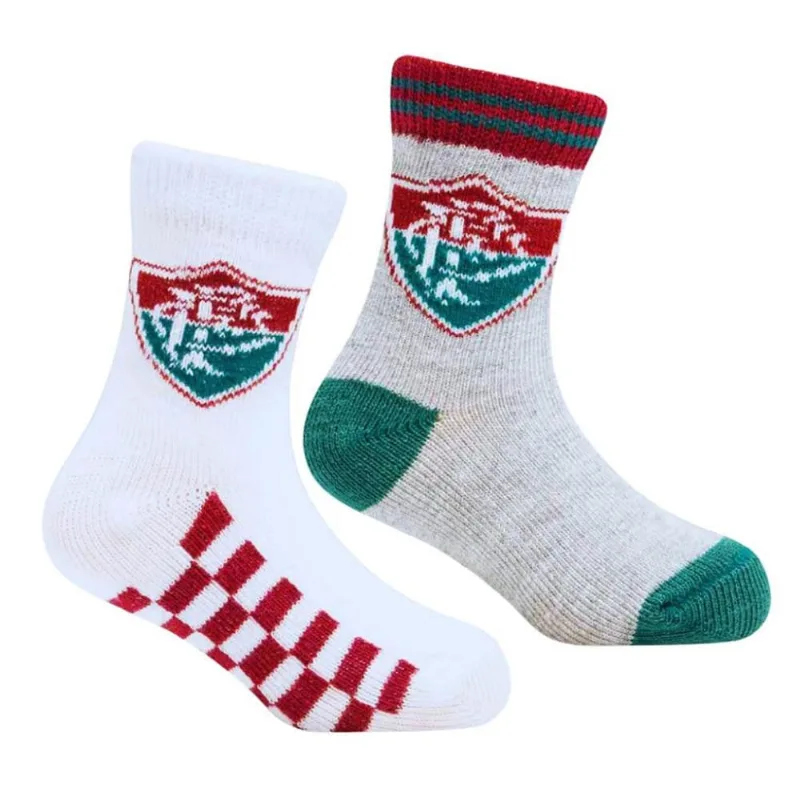 Kit 2 Pares de Meia Bebê Fluminense Branca e Cinza Oficial PP