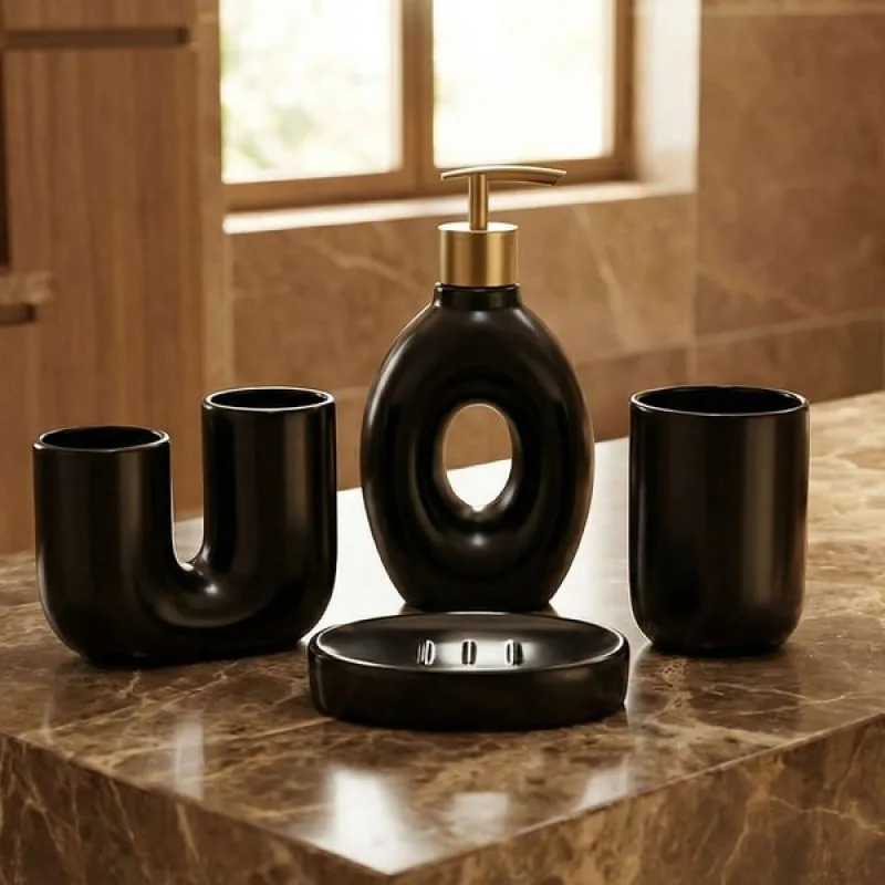 Jogo De Banheiro Acessórios Lavabo Elegante Preto Kit 4pçs - Genérico - Utilidades Domesticas