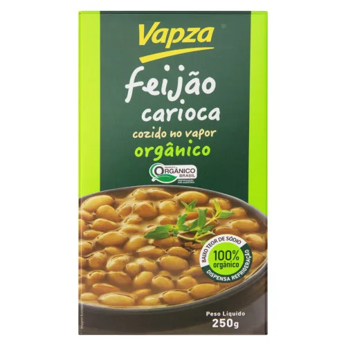 Feijão Carioca Cozido No Vapor Orgânico Vapza Caixa 250g - VAPZA