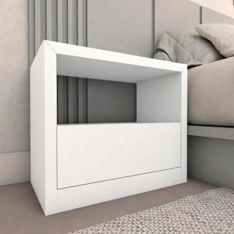 Mesa de Cabeceira Mesa de Cabeceira 67cm Nicho 100% MDF Contemporâneo Branca Casa Lar - OUTRAS MARCAS - Agro