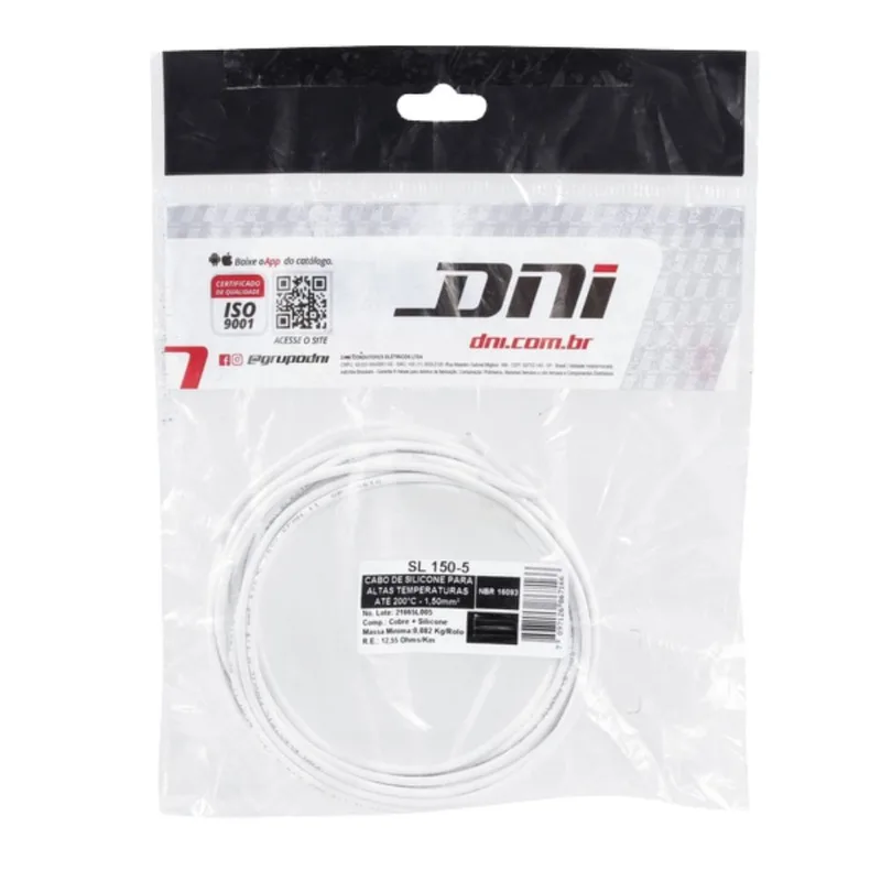 Cabo Silicone para Alta Temperatura com 5 Metros DNI Cabo Silicone 1,5mm² para Alta Temperatura até 200°C Dni 5 Metros