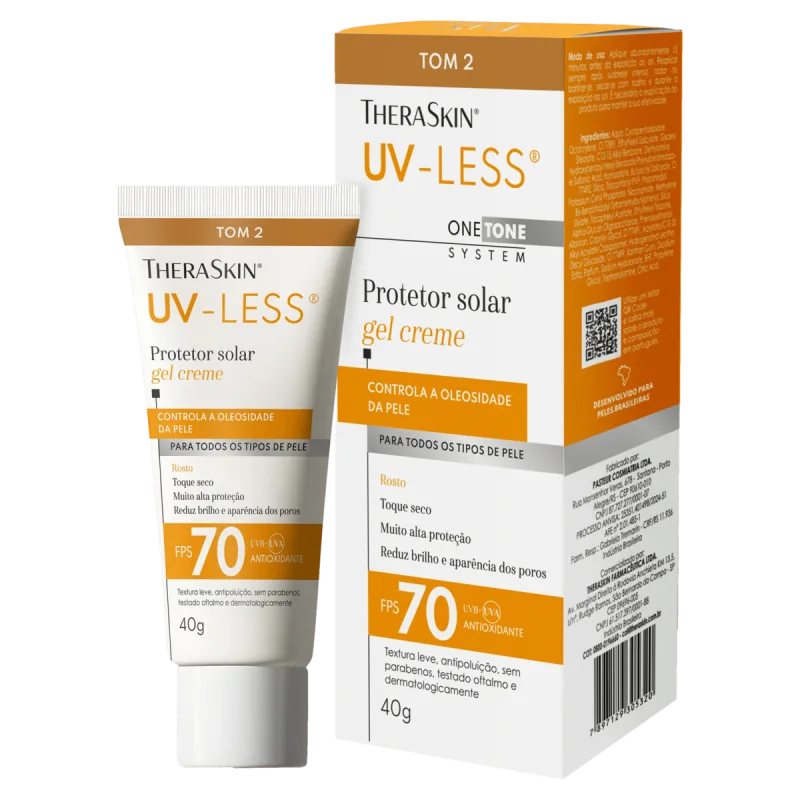 Theraskin Protetor Solar Facial Gel-Creme Toque Seco FPS 70 Cor Tom 2 UV-Less 40g - Theraskin - Dermocosméticos