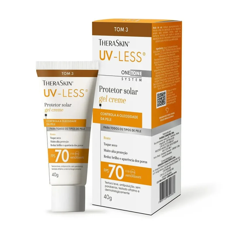 Protetor Solar Facial TheraSkin UV-Less FPS 70 Gel Creme Tom 3 40g - Theraskin - Protetor Solar