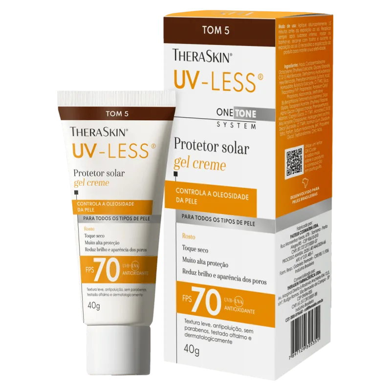 Theraskin Protetor Solar Facial FPS 70 Cor 5 Gel-Creme Toque Seco 40g para Pele Negra - Theraskin - Dermocosméticos