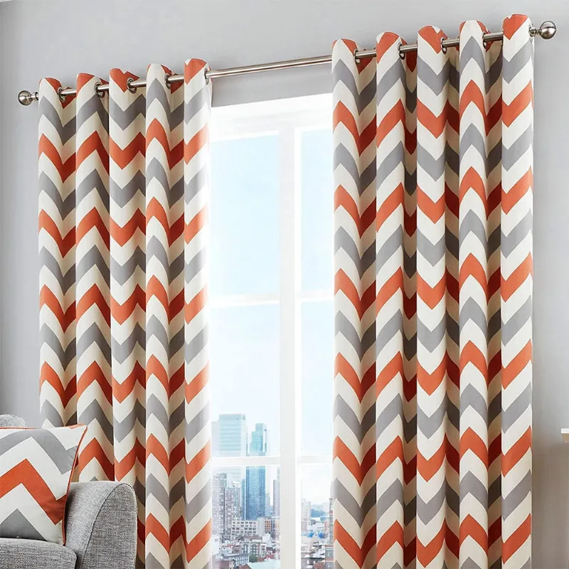Cortina quarto/sala 250X300CM chevron laranja c/ almofada