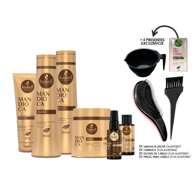 Kit Haskell Mandioca 6 Produtos 500ml + Kit Presente