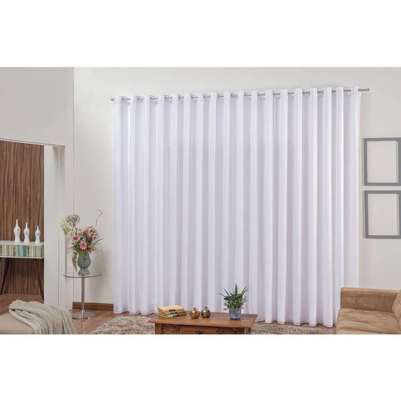 Cortina 2,80x1,80 Sala Quarto Cozinha Varão Voil Microfibra Cor:branco