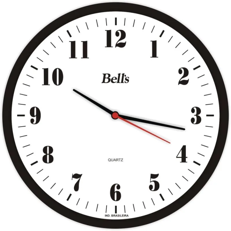 Relogio de Parede Redondo Numeros Preto 25,8CM - Bells