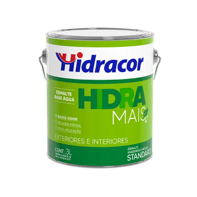 Esmalte Standard a Base de Água Hidramais Alto Brilho Preto 3L - Hidracor