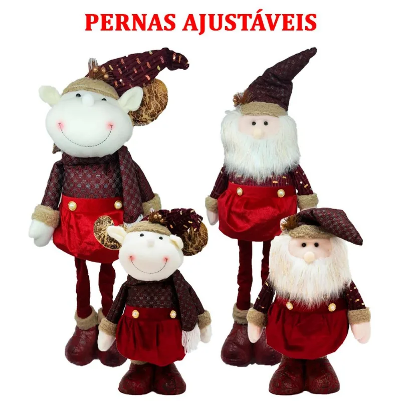 Dupla Bonecos Natalino Rena E Papai Noel Pernas Ajustáveis 80cm