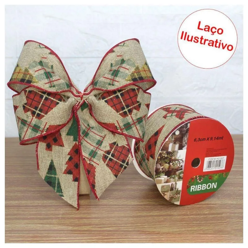 Rolo Fita Aramada Natal Decoração Natalina 6,3cm X 9,14m